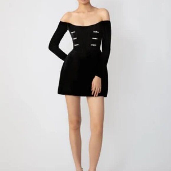 Sau Lee Viv Black Velvet Dress - Picture 1 of 5